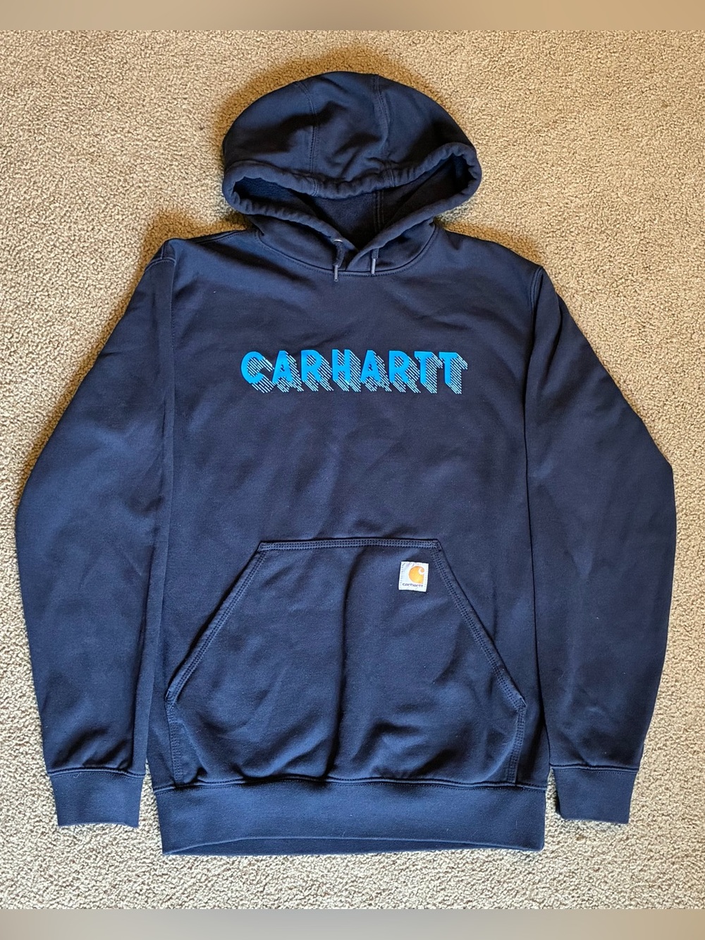 Carhartt Rain Defender Hoodie Men’s Large Navy Blue Graphic Print Pullover Crew